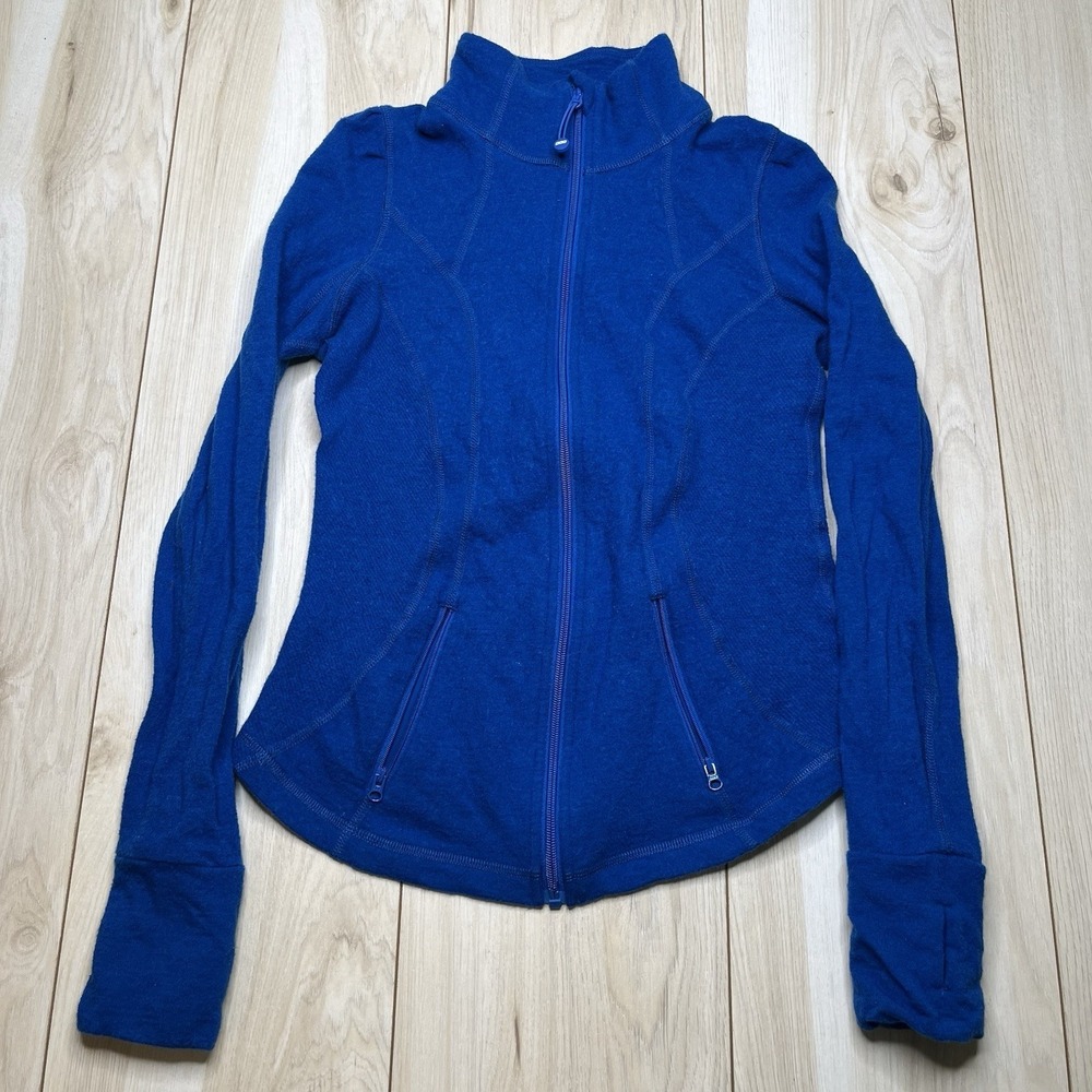 LJ BLACK Wool Blend Active Knit Sweater Full Zip Womens Size Medium Blue Stretch
